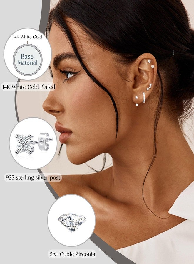 FUNEIA Small Gold Hoop Earrings for Women Trendy Silver 14K Gold Plated Hypoallergenic Cartilage Huggie Earrings for Women Cute Moon Star Cubic Zirconia Stud Earring Sets for Multiple Piercing Jewelry - Image 4